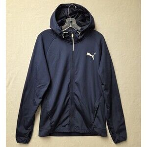 Puma Jacket Mens Medium Blue Hooded Full Zip Lightweight Athletic Keeps You Dry